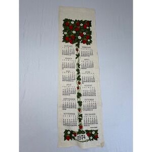 Vintage 1974 Kay Dee Strawberry Linen Calendar Tea Towel Wall Hanging Retro 70s